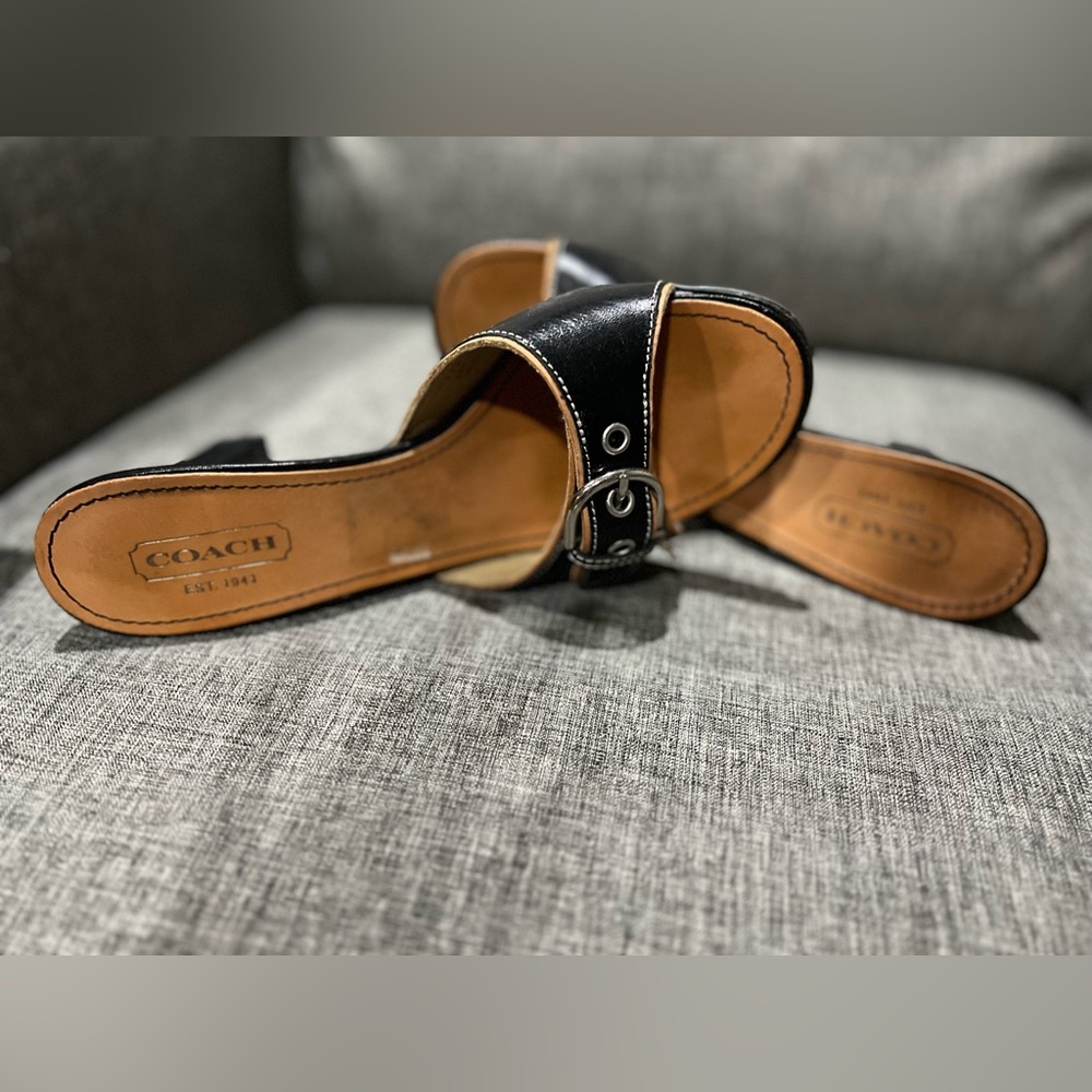 Coach Black Silver Buckle Heel